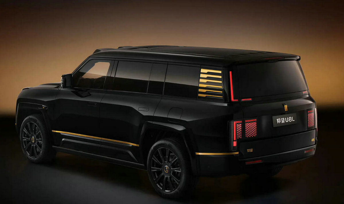 BYD Yangwang U8L Black with Gold Accents - Rear View Perspective