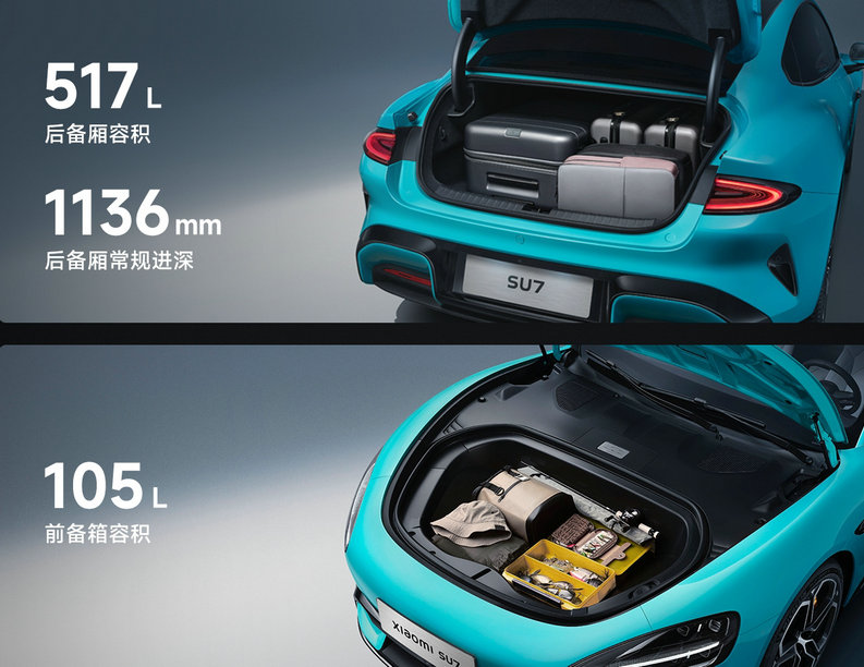 xiaomi su7 Front and rear trunk storage space